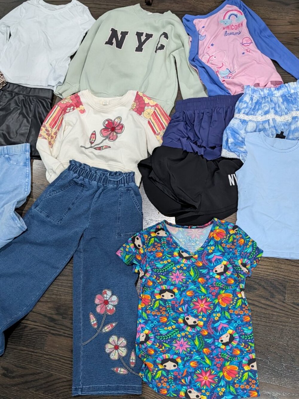 sz 6 7 8 girls clothes long sleeve sweater skirt t shirt jeans shorts pants tank